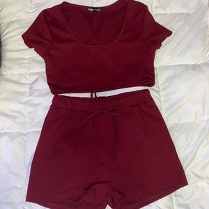 SHEIN scoop neck crop tee & tie waist shorts set